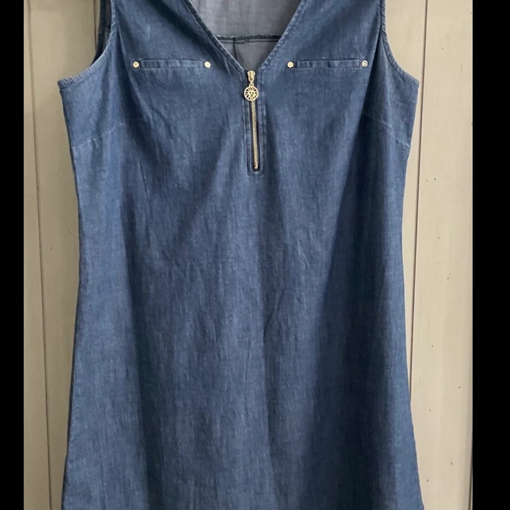 Anne Klein Size 6 Denim Sheath Dress w/Gold Buttons & Signature Zip  Brand New